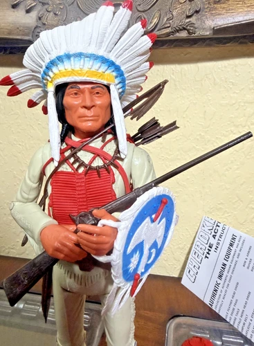 Vintage Marx Johnny West UK Sunburst Chief Cherokee  100% blue red yellow accs.