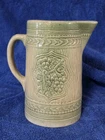 1920's McCoy Antique Stoneware Art Pottery Glazed Pitcher Green Patterned Grapes