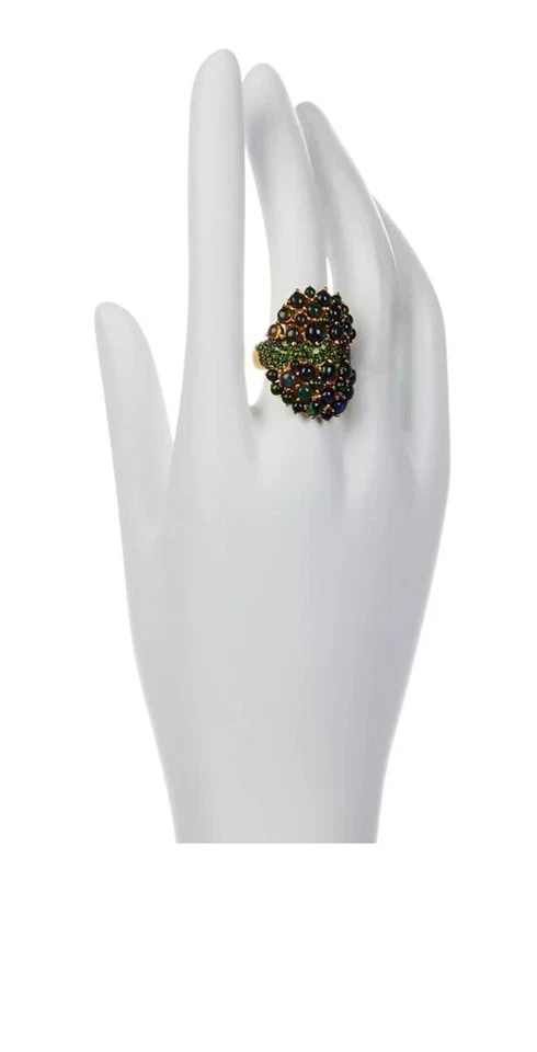 RAREZAS Anillo Diópsido Carol Brodie Chapado en Oro SS Ópalo Negro Cromo 5 Foto 2 de 4