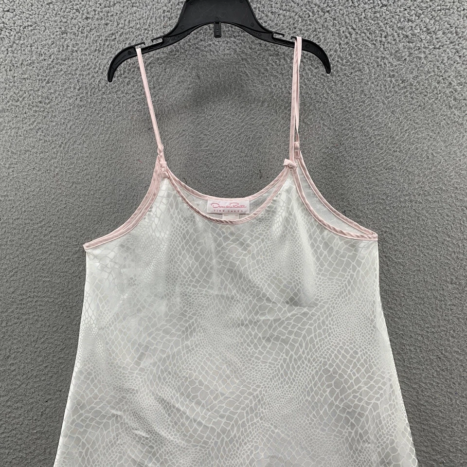 Oscar de la Renta Camisón Etiqueta Rosa Mujer Pequeño Blanco Estampado Satinado Vestido Sin Mangas Foto 4 de 4