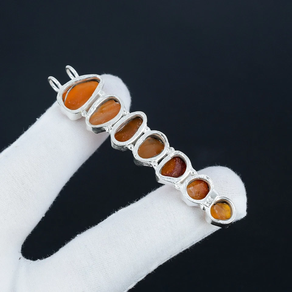 Naturale Corniola Grezzo Ciondolo Antico 925 Argento Gioielli Per Compleanno - Immagine 3 di 4