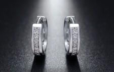 14k White Gold Plated Women's 2Ct Round Lab-Created Diamond Small Hoop Earrings