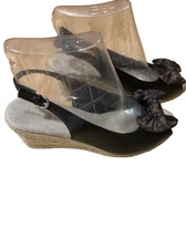 Lindsay Phillips Sandals Womans Sz 10 Black Canvas Wedge Bow