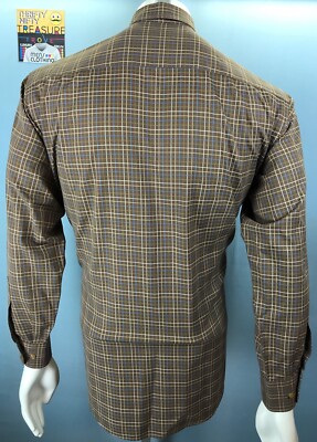 Chemise à Carreaux Homme Scott Barber - Taille M - Marron/Brun - Coton - Manches Longues