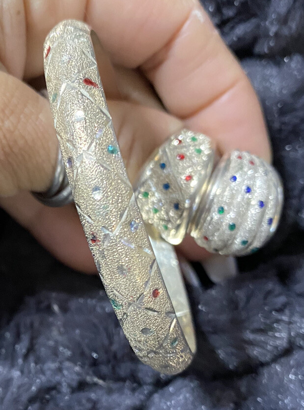 VINTAGE Sterling Silver Acrylic 3 Piece Set Bracelet and Two VINTAGE Sterling Silver Acrylic 3 Piece Set Bracelet and Two