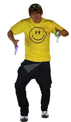 Adults Raver 1990s Raving Fancy Dress T-Shirt Glo Sticks Acid