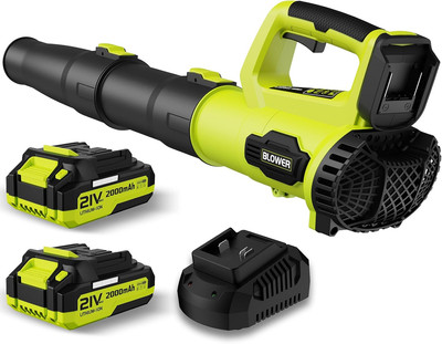 Cordless 21V Leaf Blower with 2 Batteries & Fast Charger for Lawn Care