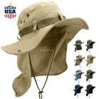 Men Women Summer Bucket Boonie Hat Neck Cover Flap Sun Wide Brim Outdoor Cap BH