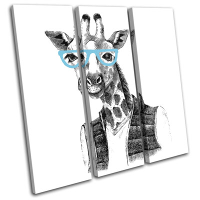 Hipster Animals Giraffe Glasses Vintage TREBLE CANVAS WALL ART Picture Print