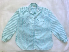VTG 80s Teal and White Striped Shirt M Made In USA