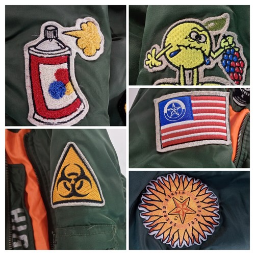 Y2K Protocol Giacca Bomber Terra Superiore Uomo XL Streetwear All Over Patch Tg - Foto 7 di 22