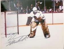 1980S NHL HOCKEY AUTOGRAPH PHOTO WARREN SKORODENSKI GOALIE MASK CHICAGO LEGEND 