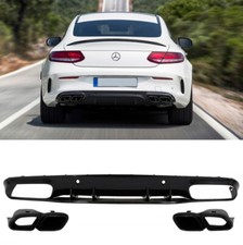 Mercedes C C205 A205 2014-2019 Diffusor Hinten ABS & Anschlüsse Dark AMG