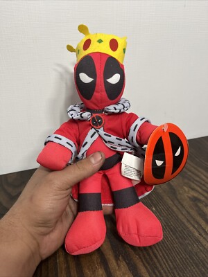 Marvel Deadpool King With Crown Plush Red Black Stuffed Toy 9'' With Tag 