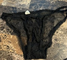 VINTAGE RENE ROFE SHEER STRING BIKINI PANTY SIZE SMALL . BLACK.