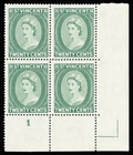 St Vincent 1964 QEII 20c green plate block of four superb MNH. SG 218.
