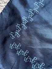 VINTAGE PW 100 SILK, NAVY BLUE 26" SQUARE SCARF, MADE IN ITALY, EUC