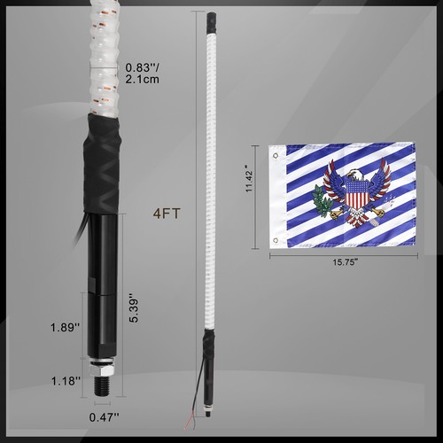 3ft LED Lighted Antenna COB Whip Flag Pole Blue for ATV UTV Polaris RZR Buggy - Picture 5 of 10