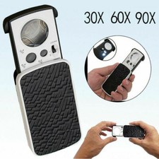 Pocket 30X 60X 90X Coin Jewelry Magnifier Loupe Magnifying Loop UV LED Light