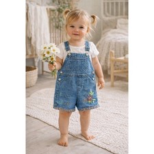 Baby Gap Denim Shortalls Toddler XL 18-24 Embroidered Y2K Overalls Vintage