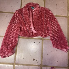 Faux Fur Bolero Shrug KenzieGirl Pink Lined Hook Closure Lg NWOT