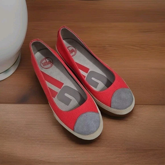 Mocasín alpargata de ballet FITFLOP BIOMIMETIX cuero coral lona mujer talla 7 V02 Foto 3 de 4