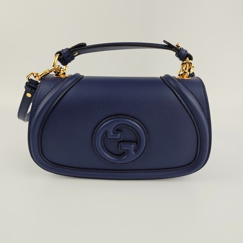 GUCCI Blondie Medium $3900 Blue Leather Top Handle Bag New And Authentic
