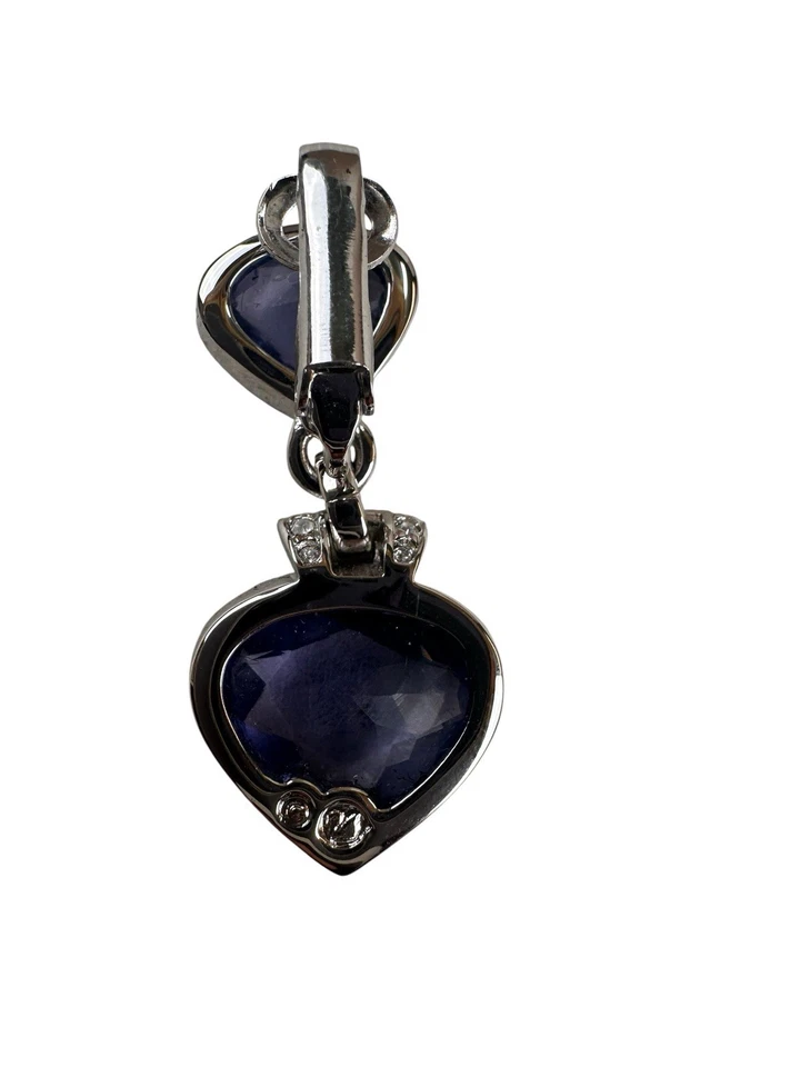 Swarovski Clip On Earrings Heart Oceanic Tanzanite Dangle Rhodium Plated - Image 4 of 4