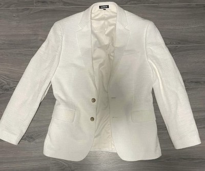 Express Extra Slim White Textured Boucle Suit Jacket and Pants