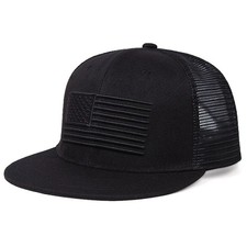 Black American Flag Embroidered Mesh Cap Adjustable Trucker - Baseball Cap