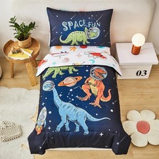 4 PCS Bedding Set for Boys Space Dinosaur Printed Comforter Set with Sheets S...