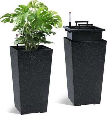 2-Pack 21 in Tall Self Watering Planters with Shelf Insert & Water Level Gauge