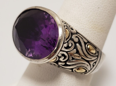 Samuel B Benham BJC Sterling 18k Gelbgold ovaler Amethyst Ring Größe 9 -,41