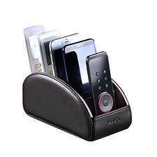 Large PU Leather TV Remote Control Holder Organizer with 5 Compartments Black