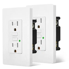 White GFCI Receptacle 15A WR TR LED Indicator ETL Listed Decorative Wallplate ×2