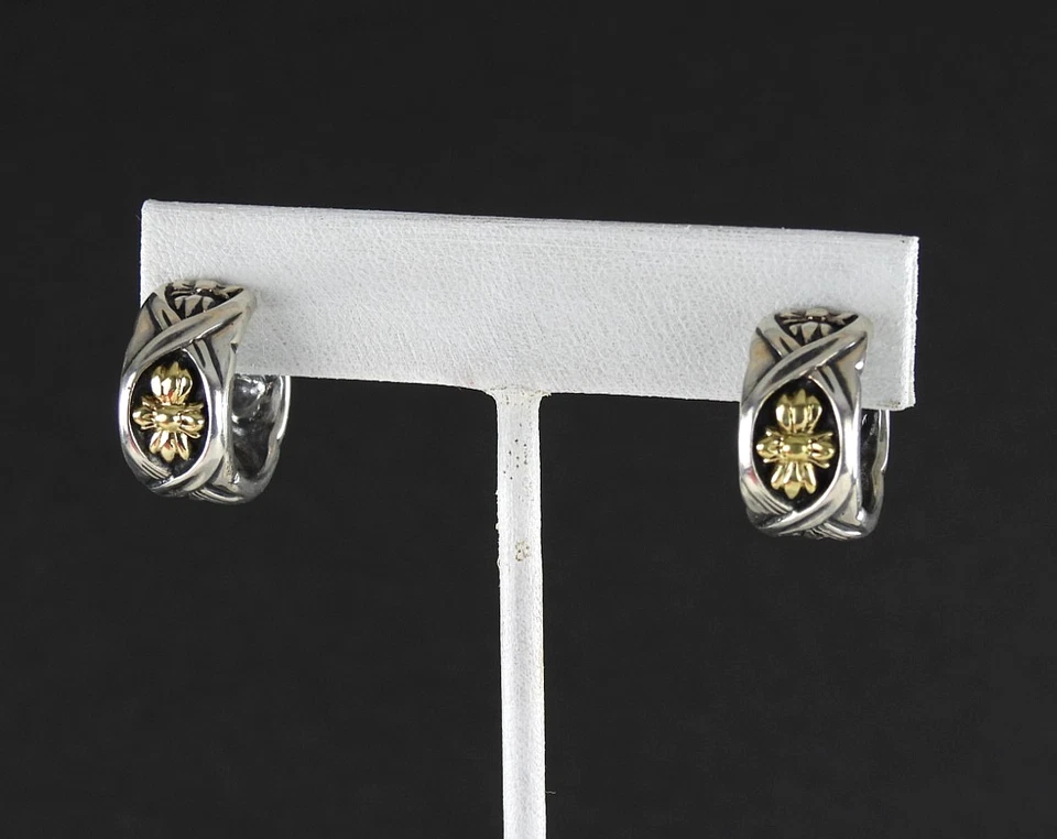 Pendientes de aro vintage Ann King de oro de 18 quilates de plata de ley 925 con flores joyas Foto 4 de 4