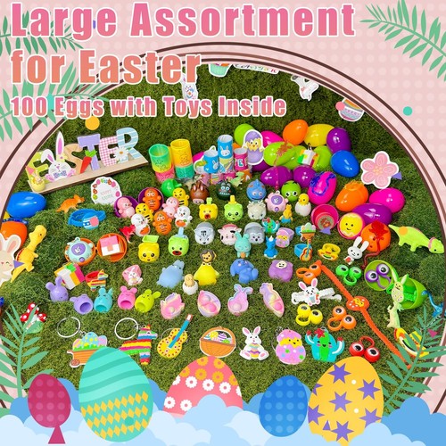SQZUWIT 100 PCS Prefilled Easter Eggs Filled with Toys Inside for Kids Boys G... - Picture 2 of 6