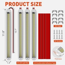4x 12V LED Interior Light Bar 120LED 2800LM 28W Strip Lights 6000K ON/Off Button