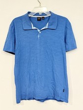Hugo Boss Men's Polo Shirt Size Large Blue Slub Knit Short Sleeve
