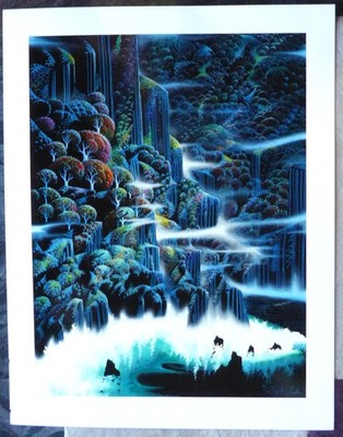 Eyvind Earle OCEAN CLIFFS 1991 Nature Hand signed Magic Realism
