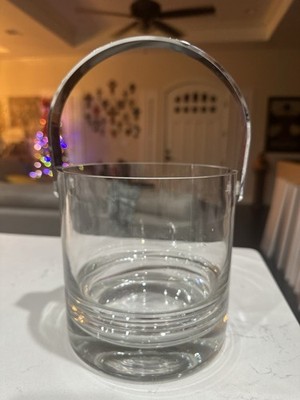 Vintage Orrefors Sweden Glass Ice Bucket With Handle Heavy Glass Mid Century Mod