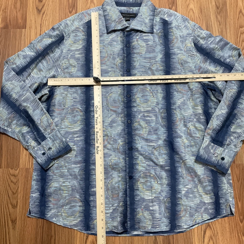 Jhane Barnes Shirt Mens XXL Ikat Art Weave Pattern Long Sleeve Blue - Image 2 of 4