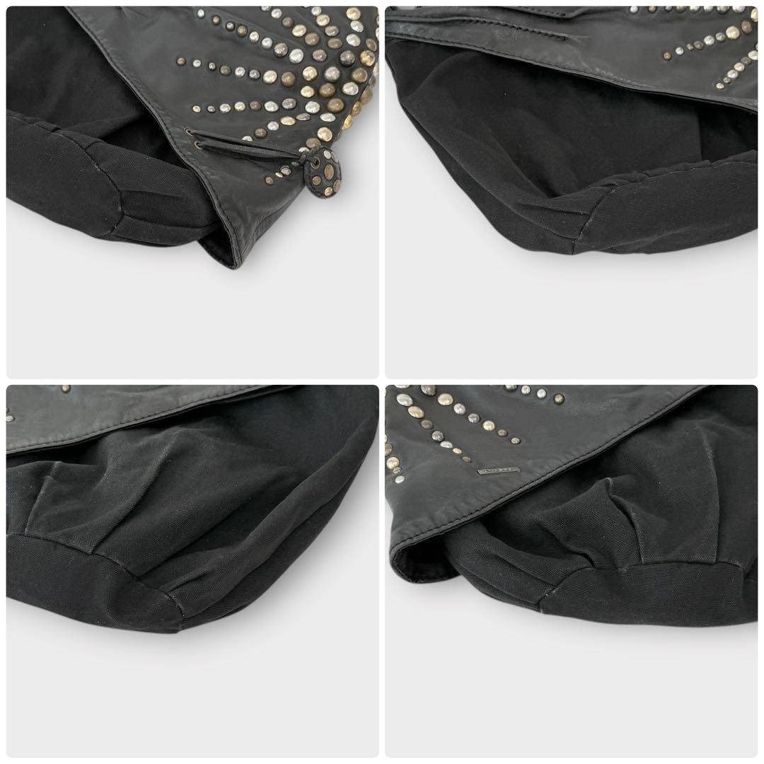 Auth DIESEL Archive Studs Leather Shoulder Bag Black … - Gem
