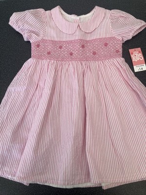 Schönes Mädchenkleid Matalan rosa weiß gestreift 18-23 Monate UVP £14 Blumendetail.