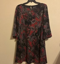 Jessica Howard Womens Knit Paisley A-Line Dress Red Multi Size 1X