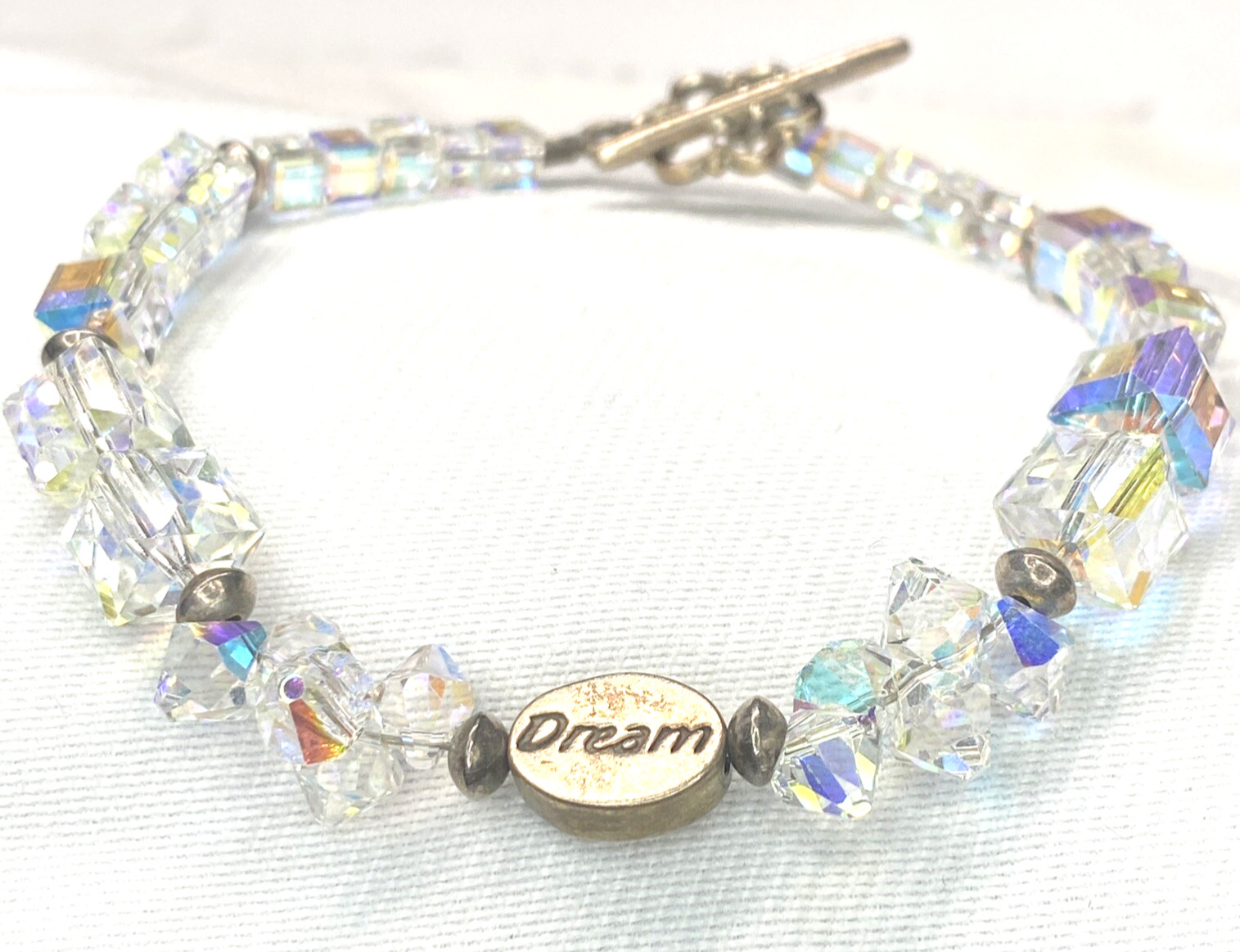 Sterling Silver 925 DREAM Bracelet with Crystal Aurora Borealis Beads