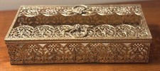 VTG Tissue Box Cover Gold Ornate Filigree Hollywood Regency Bathroom Decor Read