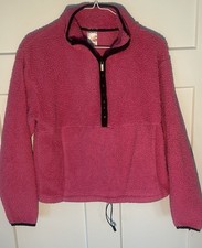 No Boundaries Light Raspberry 1/4 Zip Plush Fluffy Pullover w Pockets, M 7-9 