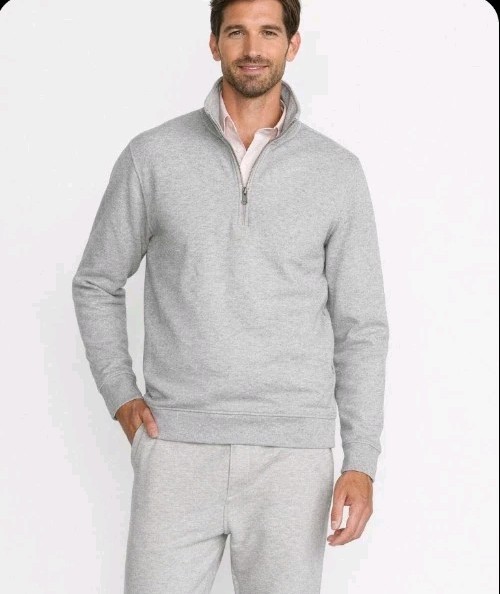 Lands' End Serious Sweats Half Zip Pullover Sweatshirt Heather Gray