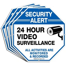 (4 Pack)"Security Alert - 24 Hour Video Surveillance, All Activities Monitore